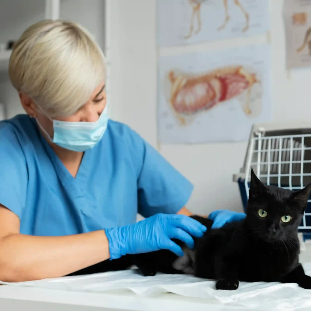 Senior cat at vet for nighttime meowing and vocalization checkup
