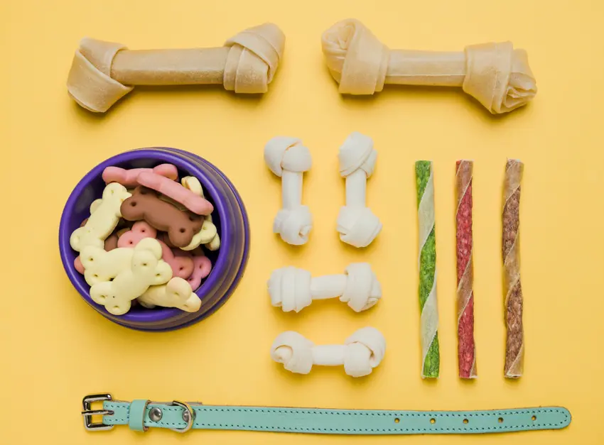 Different types of dog training treats including kibble and freeze-dried bites