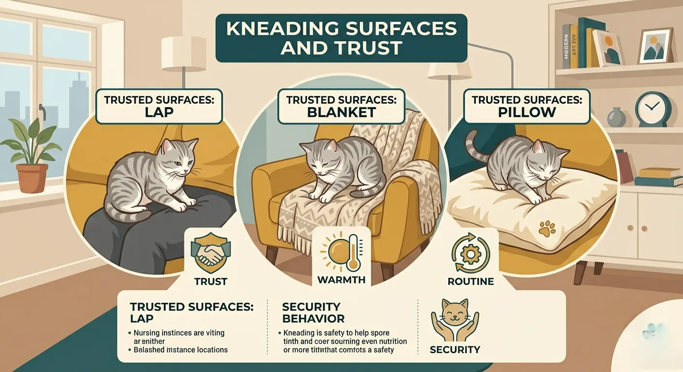 Infographic showing why cats knead trusted people and places.