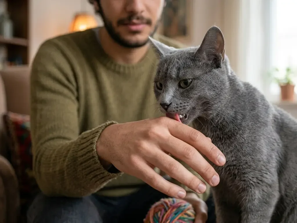 Cat showing affection with a gentle nibble.