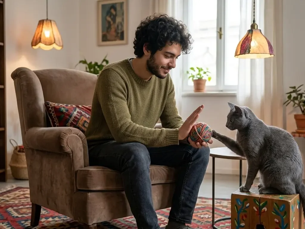 Cat biting gently during playful interaction.