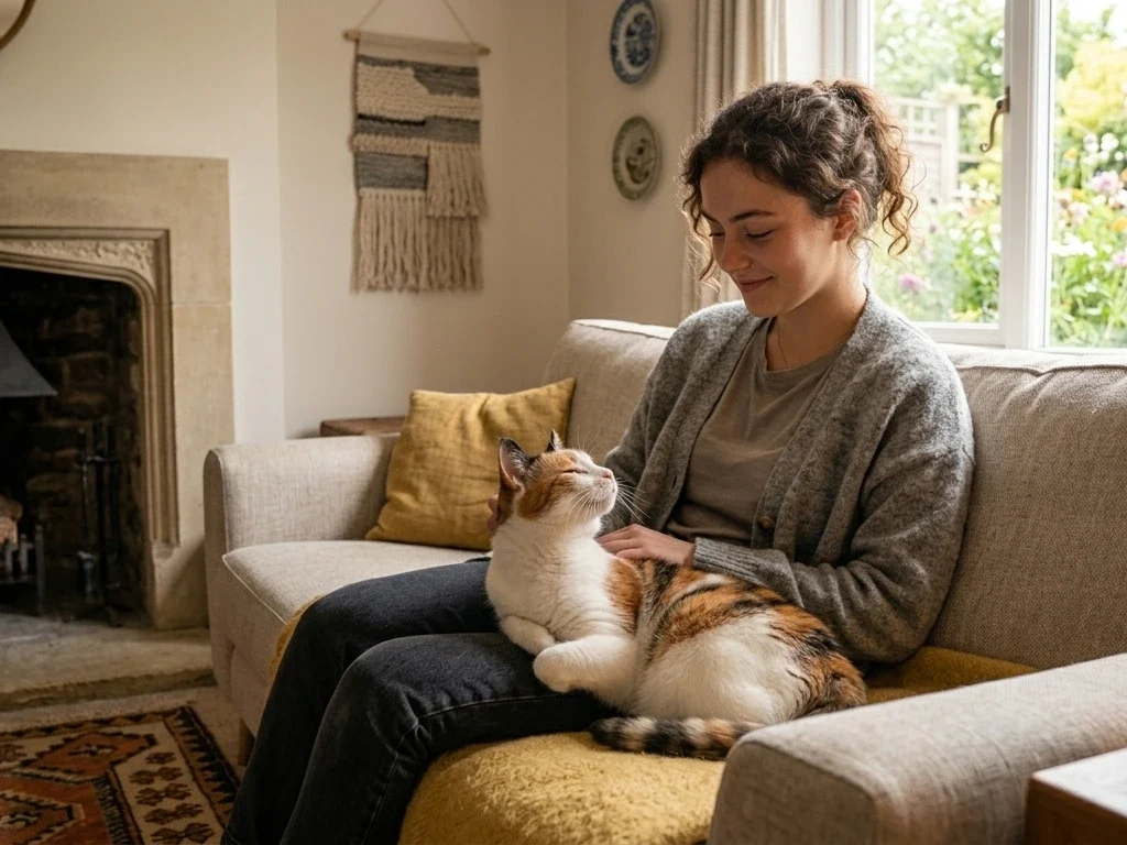 Owner slow blinking back at a cat