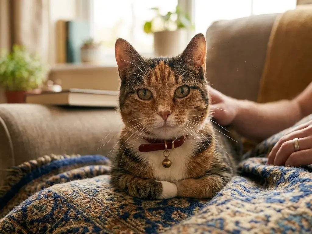 Calm cat staring softly as a sign of bonding