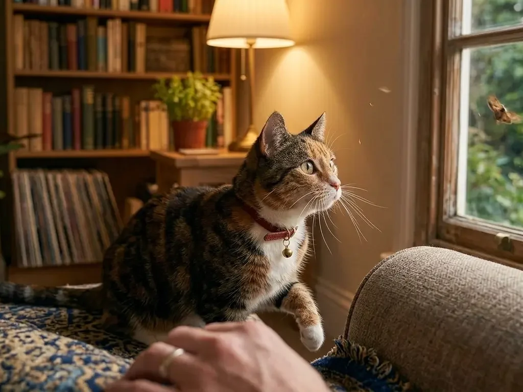 Cat staring with curiosity and hunting focus