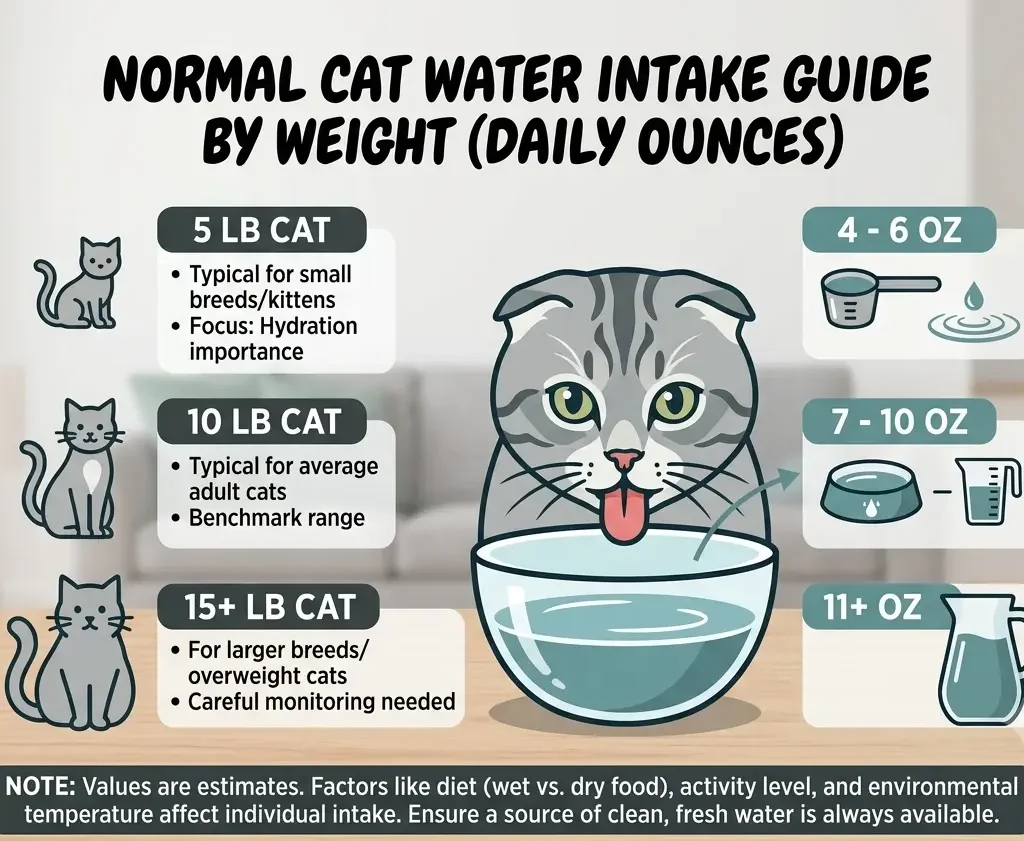 Infographic showing normal cat water intake