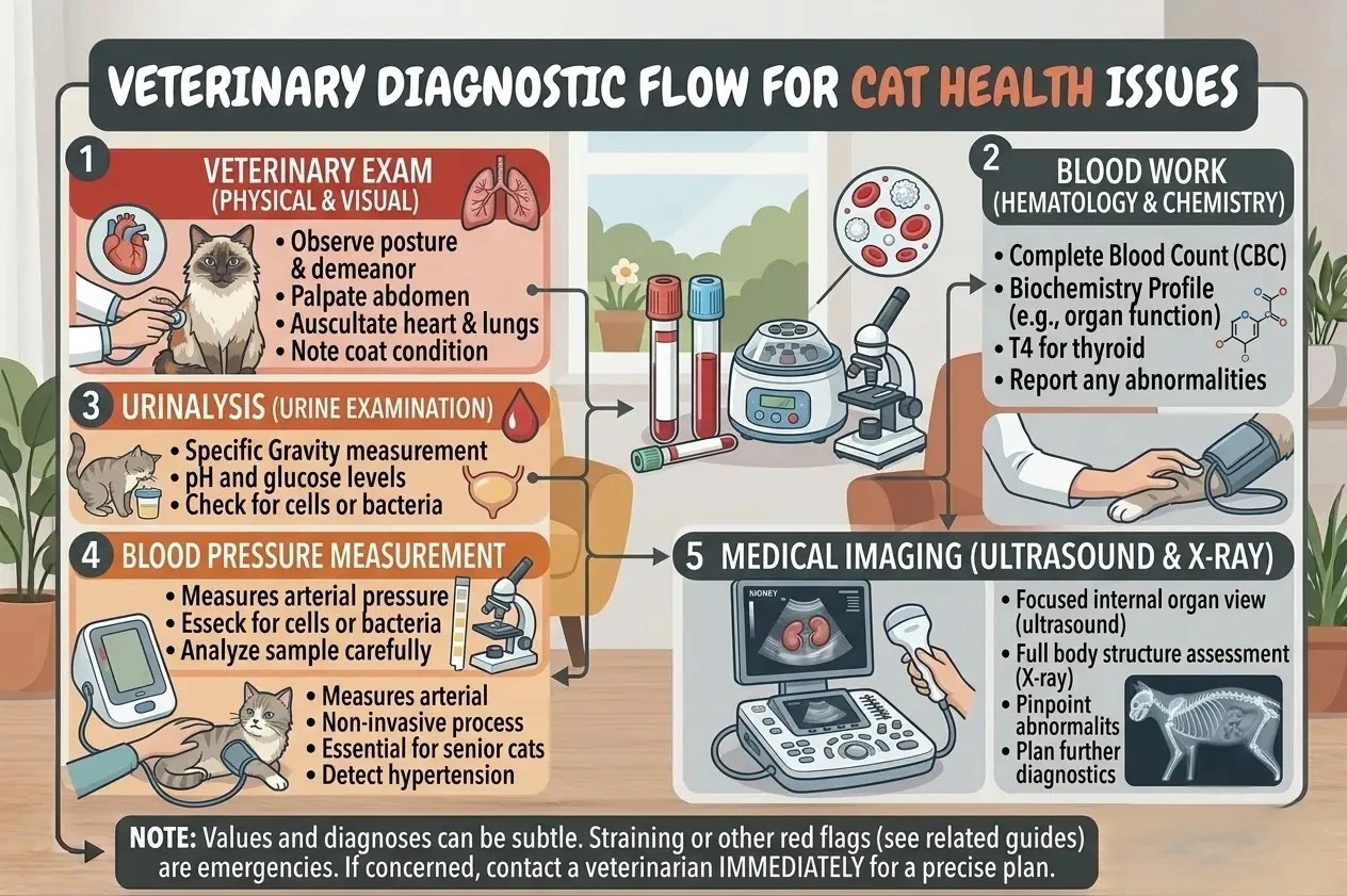Infographic of vet tests for excessive thirst in cats