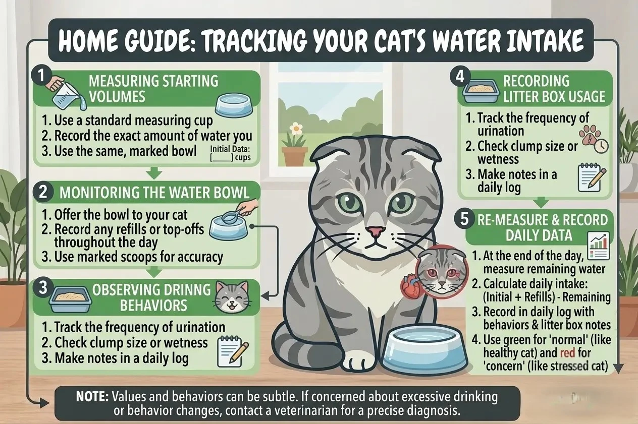 Infographic showing how to track cat water intake at home