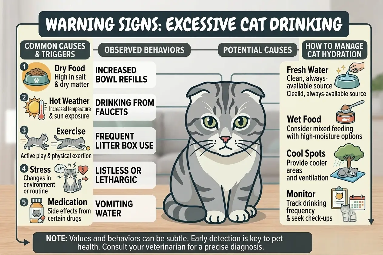 Infographic of harmless reasons cats drink more water