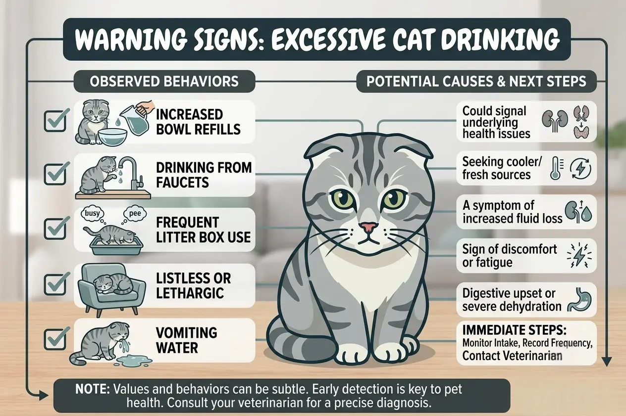 Infographic of signs a cat is drinking too much