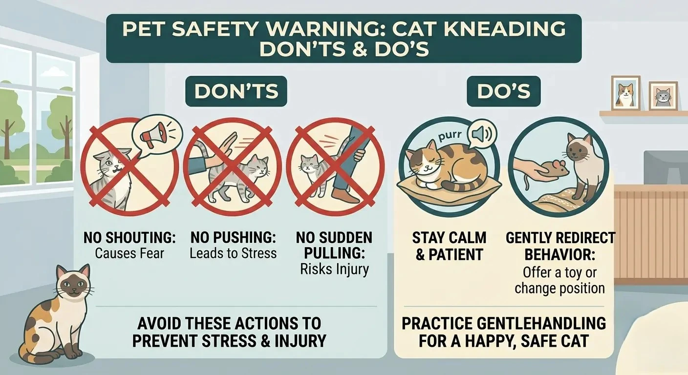 Infographic showing what not to do when a cat kneads