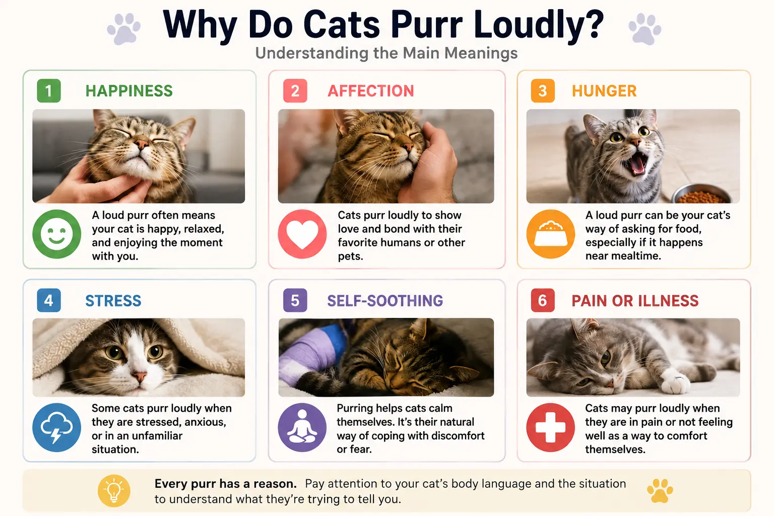 Main meanings of loud purring in cats