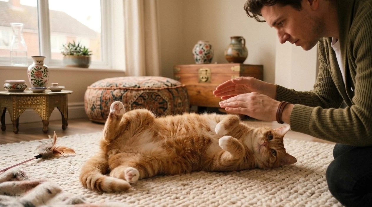 Cat showing its belly without asking for a belly rub