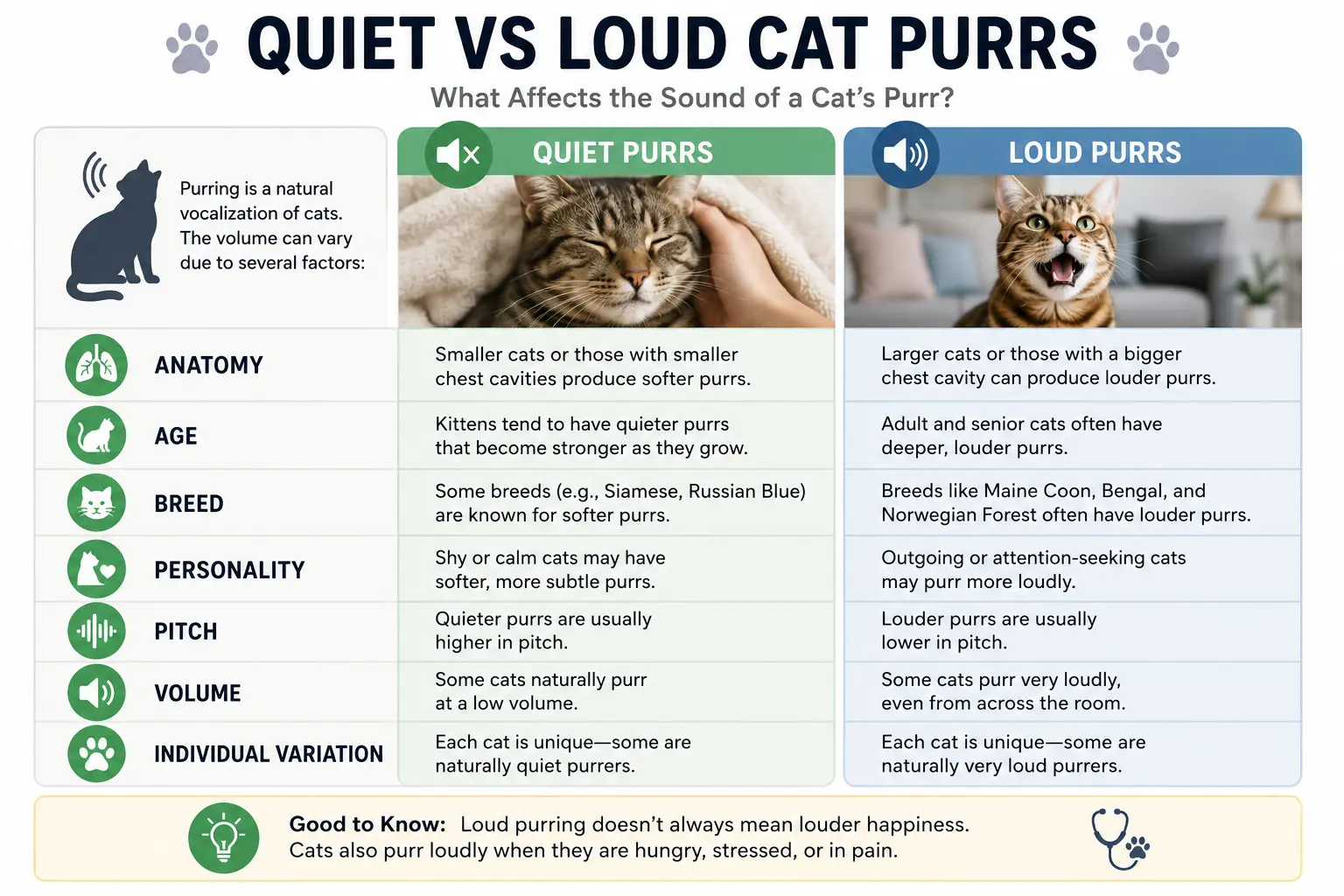 Factors that affect how loudly a cat purrs
