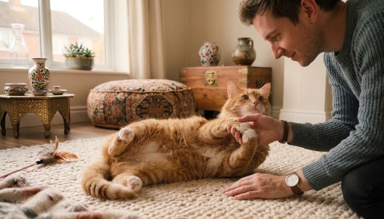 Cat reacting defensively when its belly is touched
