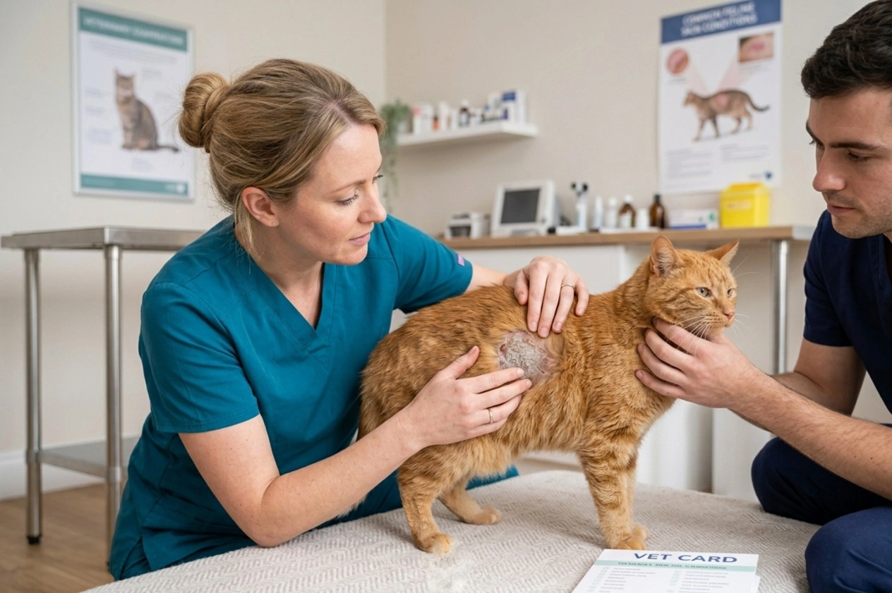 Veterinarian examining a cat for hair loss