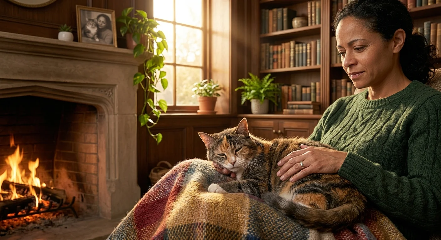 Senior cat enjoying a comfortable quality of life with its owner