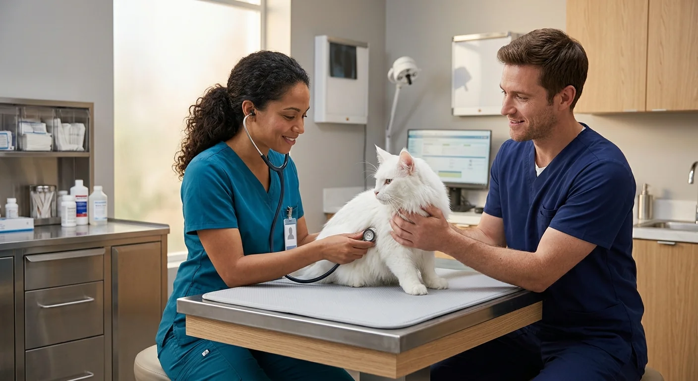 Veterinarian examining a cat during preventive care