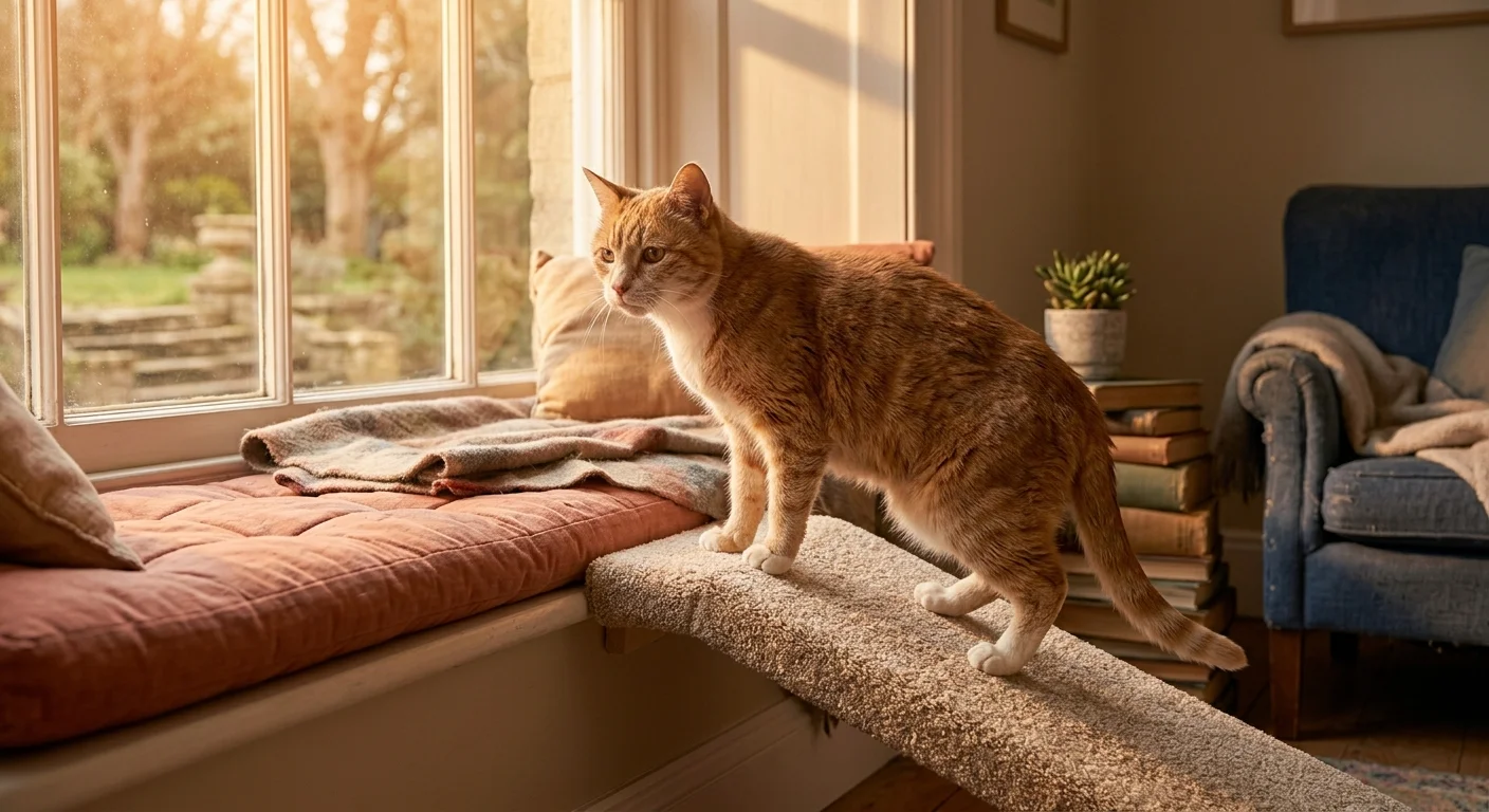 Senior cat using a ramp to reach a favorite resting place