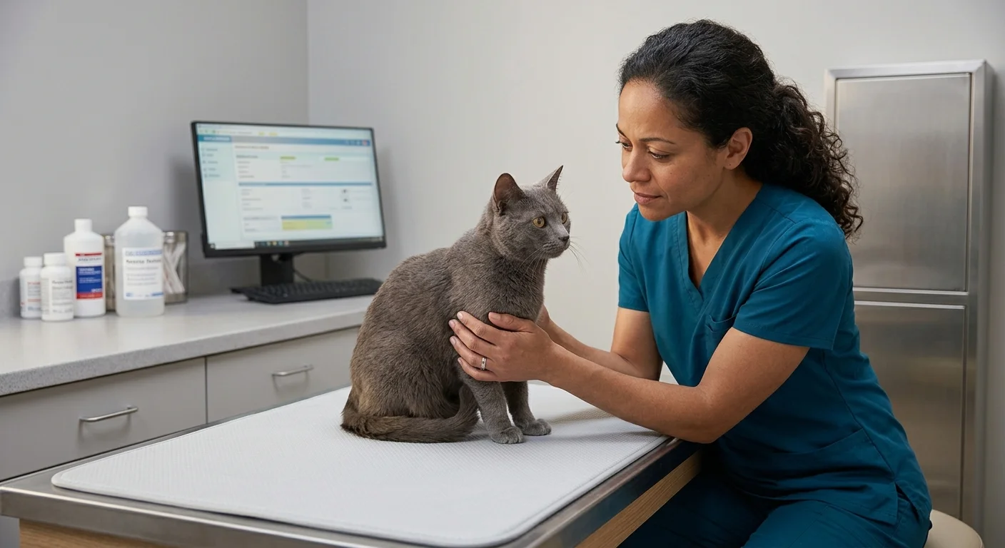Veterinarian assessing a cat with a sudden behavior change