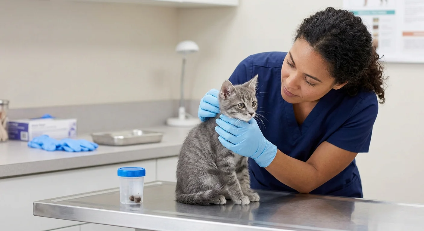 Veterinarian checking a kitten for digestive parasites