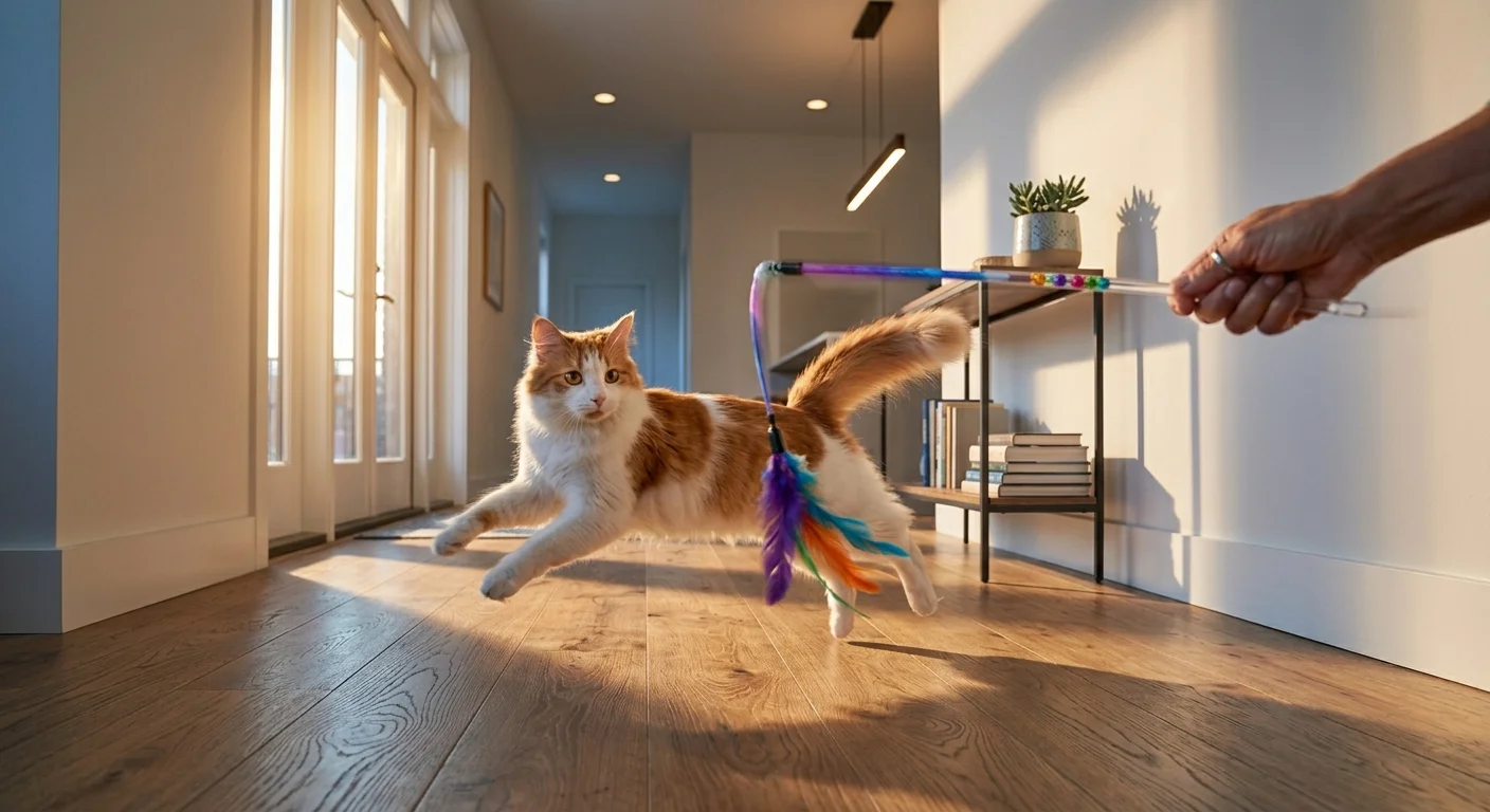 Cat exercising through interactive play