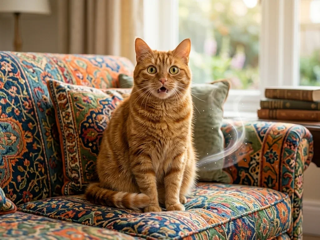 Orange tabby cat with a digestive gas problem